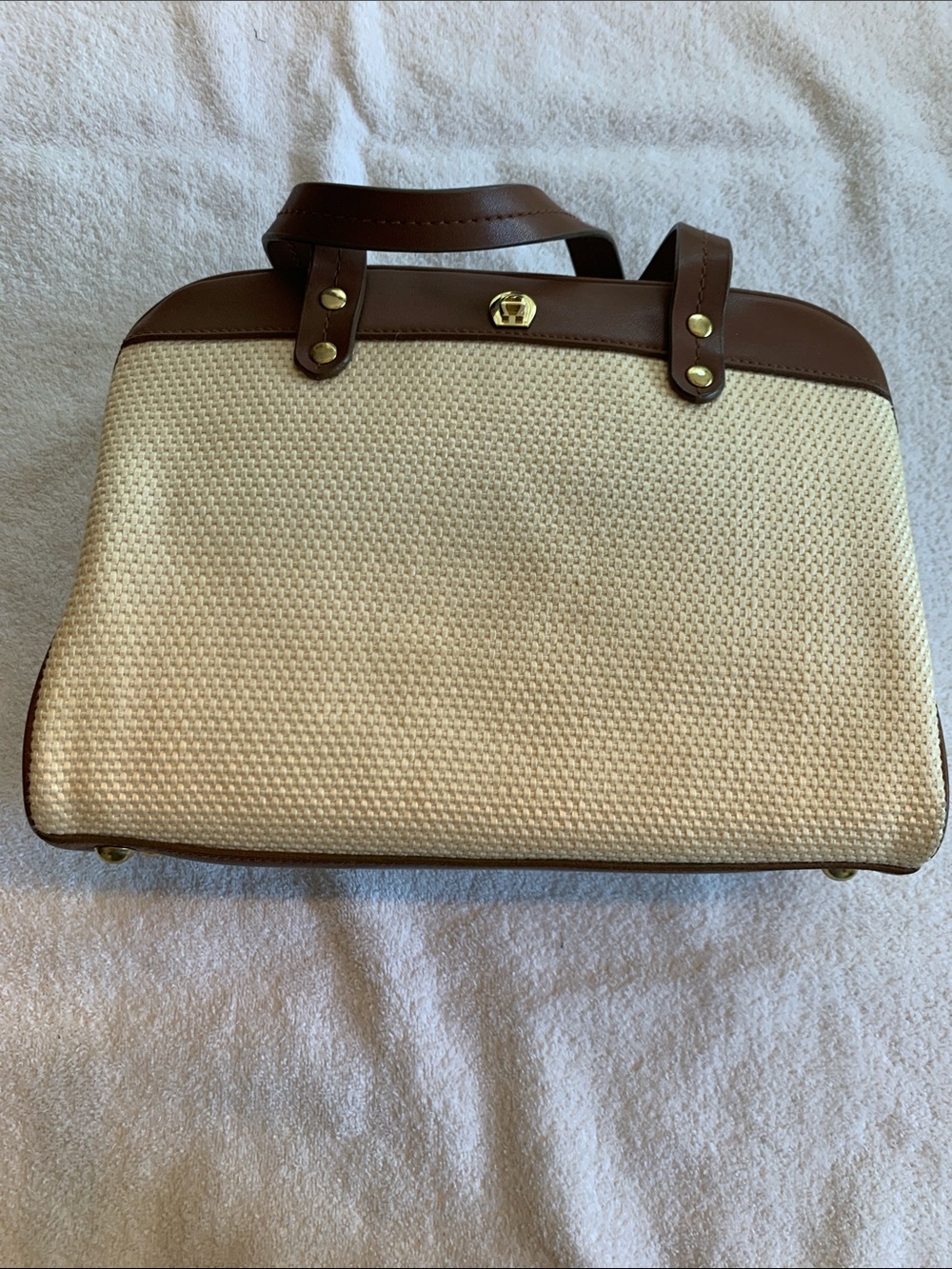 Classic Etienne Aigner Cream & Brown handbag with detachable shoulder Strap